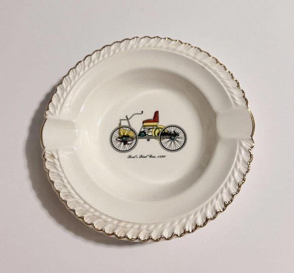 harkerware Other - Vintage Cigar Ashtray Fords First Car 1896 Automobile Harkerware USA Gold Rim